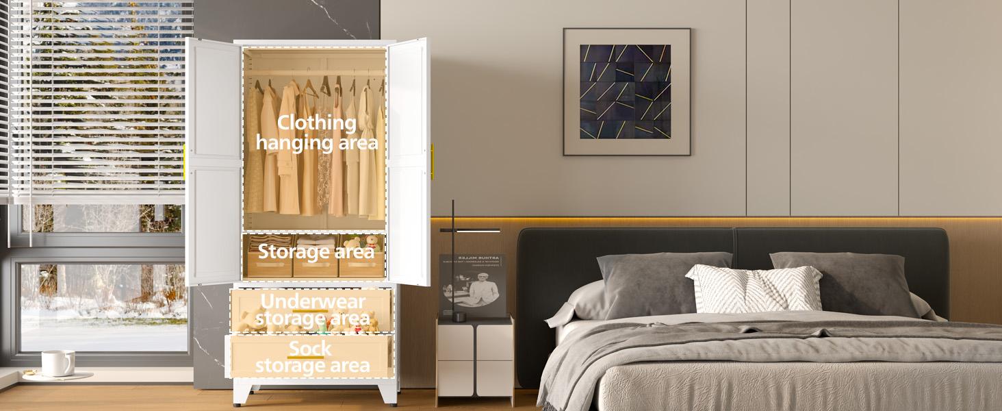 Metal Armoire Wardrobe Closet 71" Tall Bedroom Closet with Mirror 2 Drawers Adjustable Shelves and Hanging Rod Steel Clothes Closets and Storage for Bedroom Metal Armoire Wardrobe Closet 71" Tall Bedroom Closet with Mirror 2 Drawers Adjustable Shelves and Hanging Rod Steel Clothes Closets and Storage for Bedroom