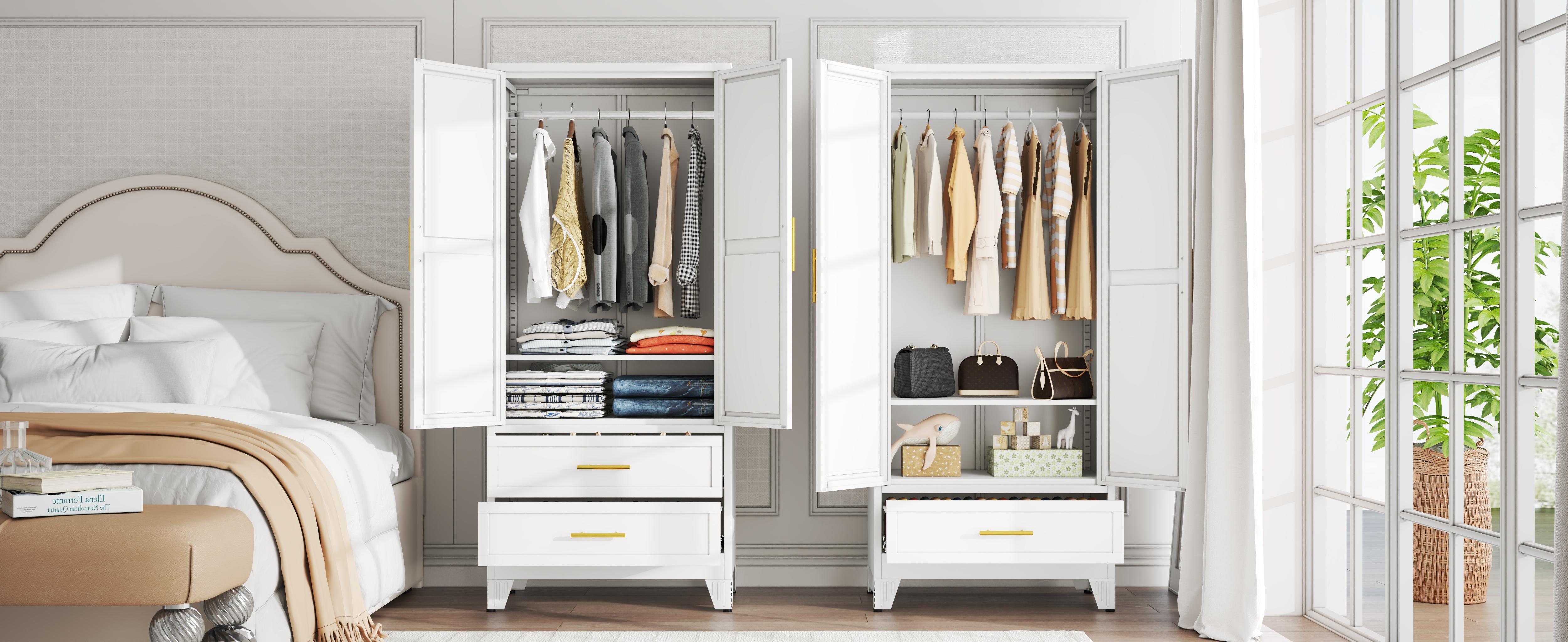 Metal Armoire Wardrobe Closet 71" Tall Bedroom Closet with Mirror 2 Drawers Adjustable Shelves and Hanging Rod Steel Clothes Closets and Storage for Bedroom Metal Armoire Wardrobe Closet 71" Tall Bedroom Closet with Mirror 2 Drawers Adjustable Shelves and Hanging Rod Steel Clothes Closets and Storage for Bedroom