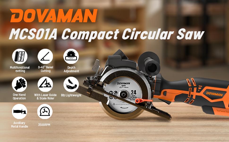 DOVAMAN Circular Saw, 5.8A 4-1/2" w/Laser, Auxiliary Handle, 6 Saw Blades(4½", 4¾") Max Cutting Depth 1-11/16", Wood, Soft Metal, Plastic, Tile-MCS01A,#Summervibes DOVAMAN Circular Saw, 5.8A 4-1/2" w/Laser, Auxiliary Handle, 6 Saw Blades(4½", 4¾") Max Cutting Depth 1-11/16", Wood, Soft Metal, Plastic, Tile-MCS01A,#Summervibes