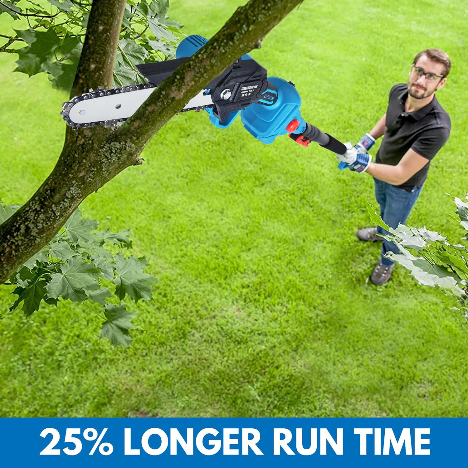 3-in-1 Cordless Pole Saw & Mini Chainsaw Kit with 2 Batteries, Garden Scissors, Extension Pole &ndash; Power Electric Chainsaw for Tree Trimming, Limb Branch Cutter, Chains