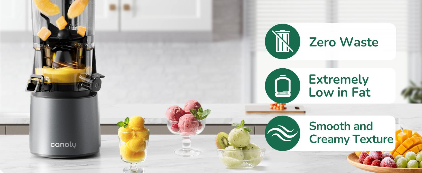 Canoly C16 Cold Press Juicer, 6" Extra Wide Feed Chute, 3-IN-1 Strainers (Juice & Sorbet & Nut Milk), Powerful AC Brushless Motor, Self Precut System, Juicer Machines with BPA-Free