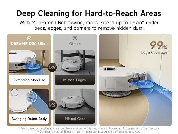 DREAME D30 Ultra Robot Vacuum and Mop, 25,000Pa Powerful Suction, All-in-One Base Station with 100 Days Auto-Empty, MopExtend Tech for Edge Cleaning, Smart Obstacle Avoidance, White DREAME D30 Ultra Robot Vacuum and Mop, 25,000Pa Powerful Suction, All-in-One Base Station with 100 Days Auto-Empty, MopExtend Tech for Edge Cleaning, Smart Obstacle Avoidance, White