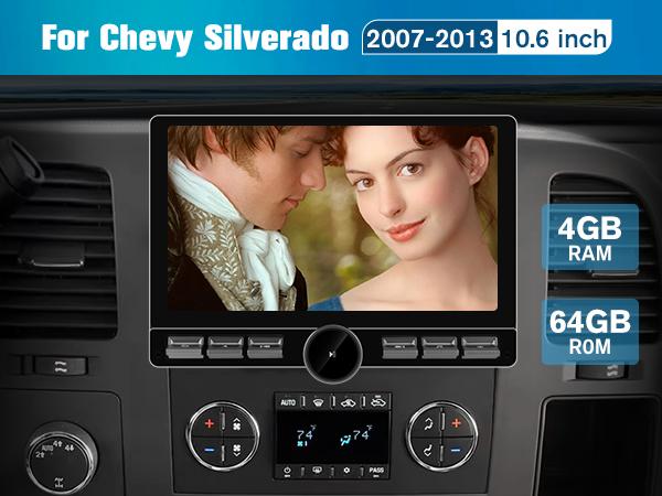 10.6 Inch Car Stereo for 2007-2013 Chevy Silverado & GMC Sierra, Android 15, Wireless Carplay/Android Auto, Bluetooth, WiFi, GPS Navigation