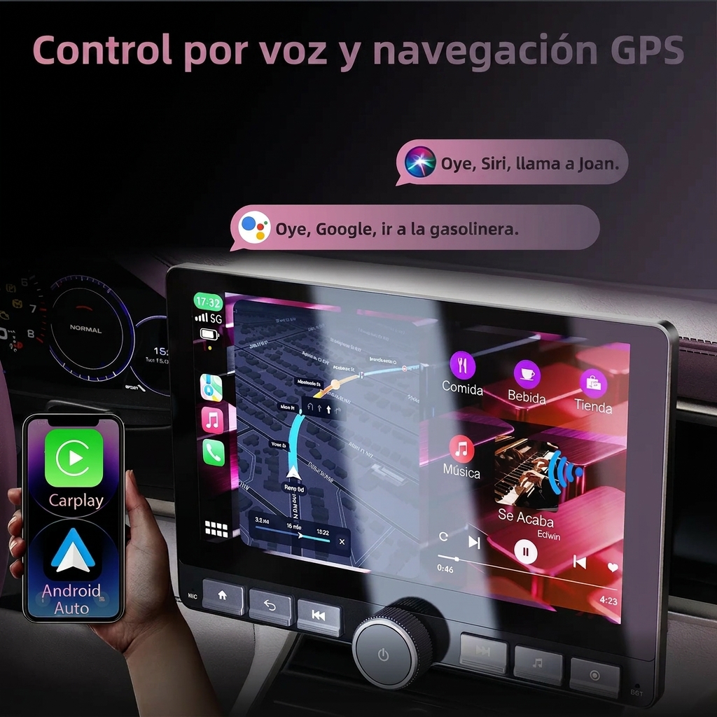 Autorradio Android 13 de 10.1", Pantalla giratoria 360°, Mejora de sonido DSP, Botones físicos, Pantalla táctil IPS, CarPlay, Android Auto, Radio FM/AM, Navegación GPS, 2 GB RAM + 64 GB de almacenamiento, Bluetooth, Pantalla dividida — SummerVibes