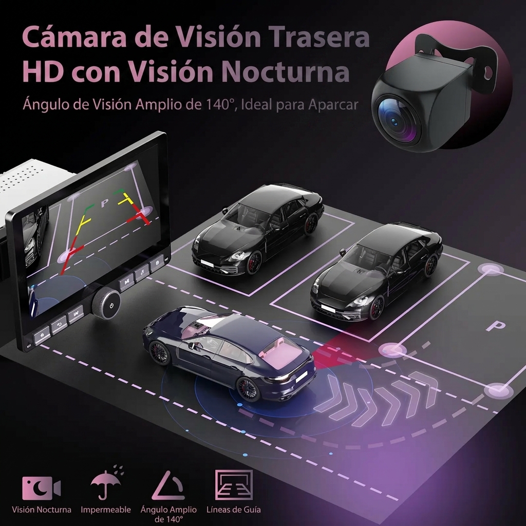 Autorradio Android 13 de 10.1", Pantalla giratoria 360°, Mejora de sonido DSP, Botones físicos, Pantalla táctil IPS, CarPlay, Android Auto, Radio FM/AM, Navegación GPS, 2 GB RAM + 64 GB de almacenamiento, Bluetooth, Pantalla dividida — SummerVibes