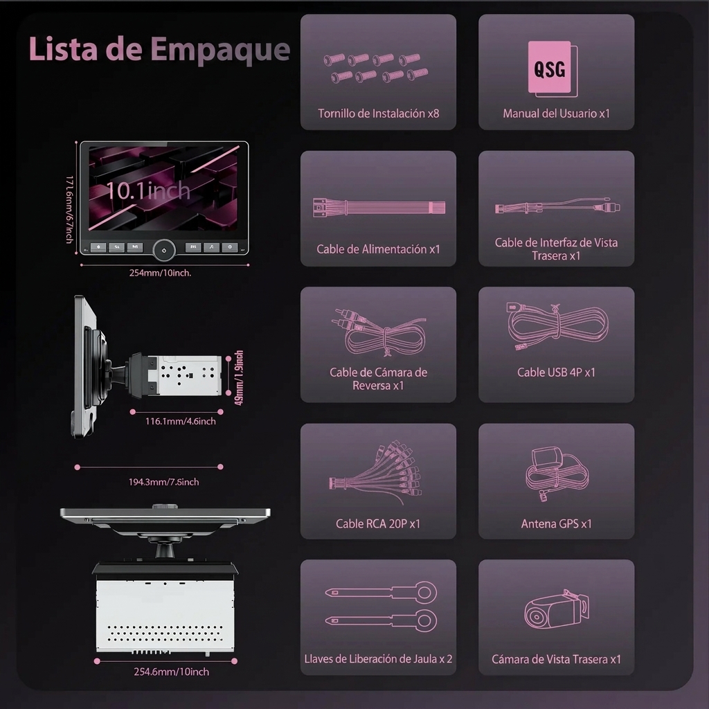 Autorradio Android 13 de 10.1", Pantalla giratoria 360°, Mejora de sonido DSP, Botones físicos, Pantalla táctil IPS, CarPlay, Android Auto, Radio FM/AM, Navegación GPS, 2 GB RAM + 64 GB de almacenamiento, Bluetooth, Pantalla dividida — SummerVibes