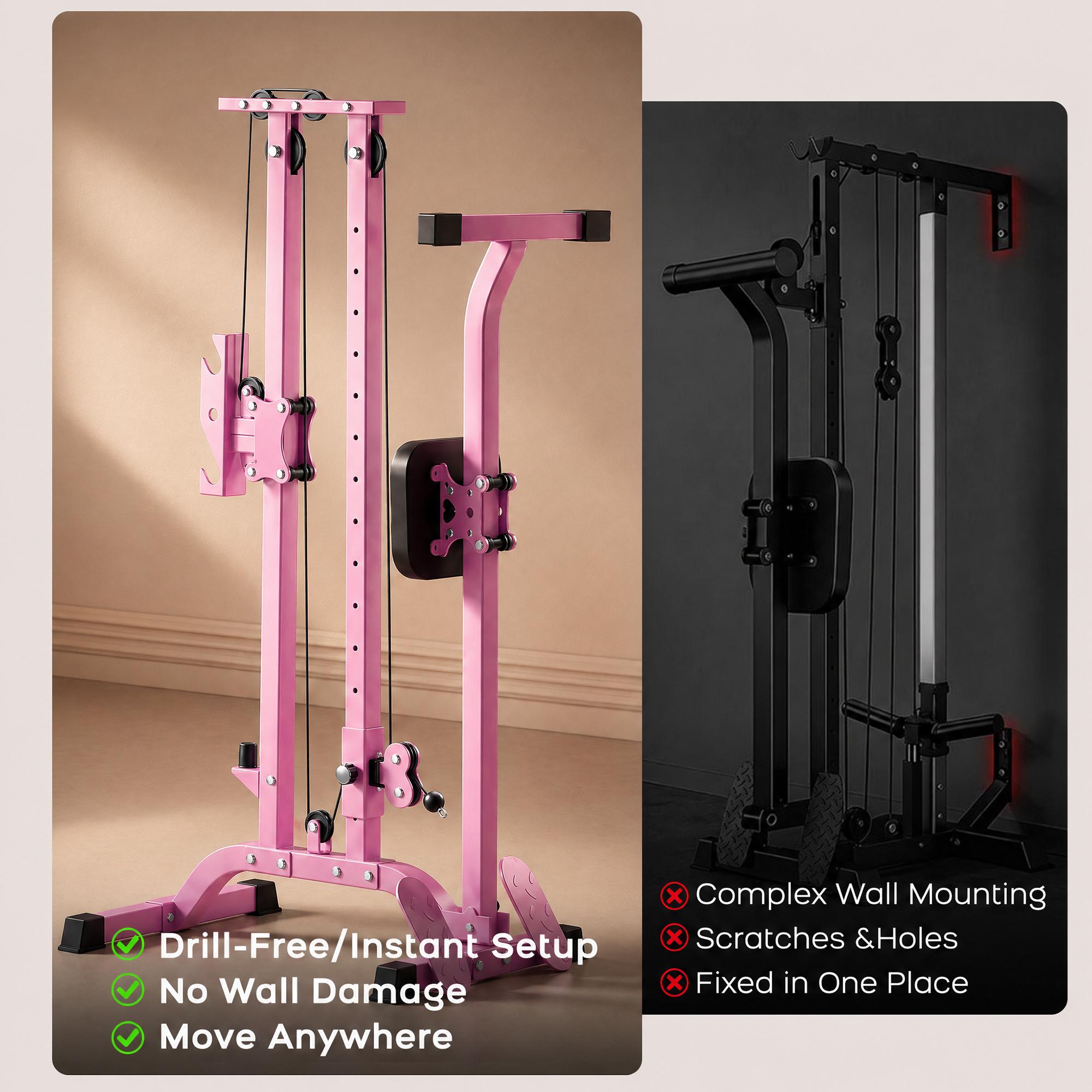 TOUSAINS Foldable Lat Pulldown & Low Row Cable Machine — 330LBS Capacity Foldable LAT Tower for Home Gym, Cable & Row System with Dumbbell Clamps TOUSAINS Foldable Lat Pulldown & Low Row Cable Machine — 330LBS Capacity Foldable LAT Tower for Home Gym, Cable & Row System with Dumbbell Clamps