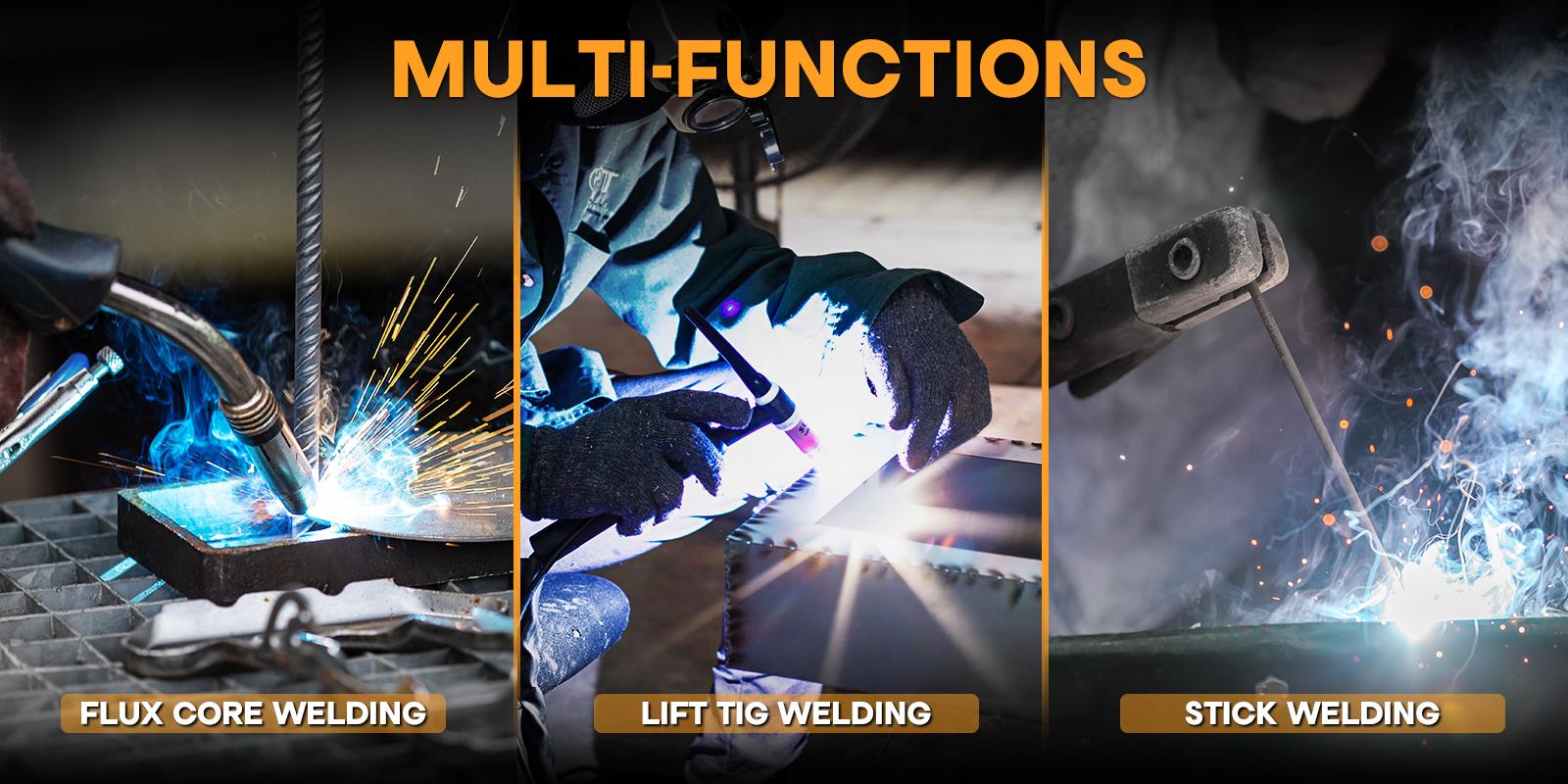 3-in-1 MIG Welder Kit with Synergic Control, 140A 110V Flux Core/TIG/MMA Welding Machine, LED Digital Display 3-in-1 MIG Welder Kit with Synergic Control, 140A 110V Flux Core/TIG/MMA Welding Machine, LED Digital Display