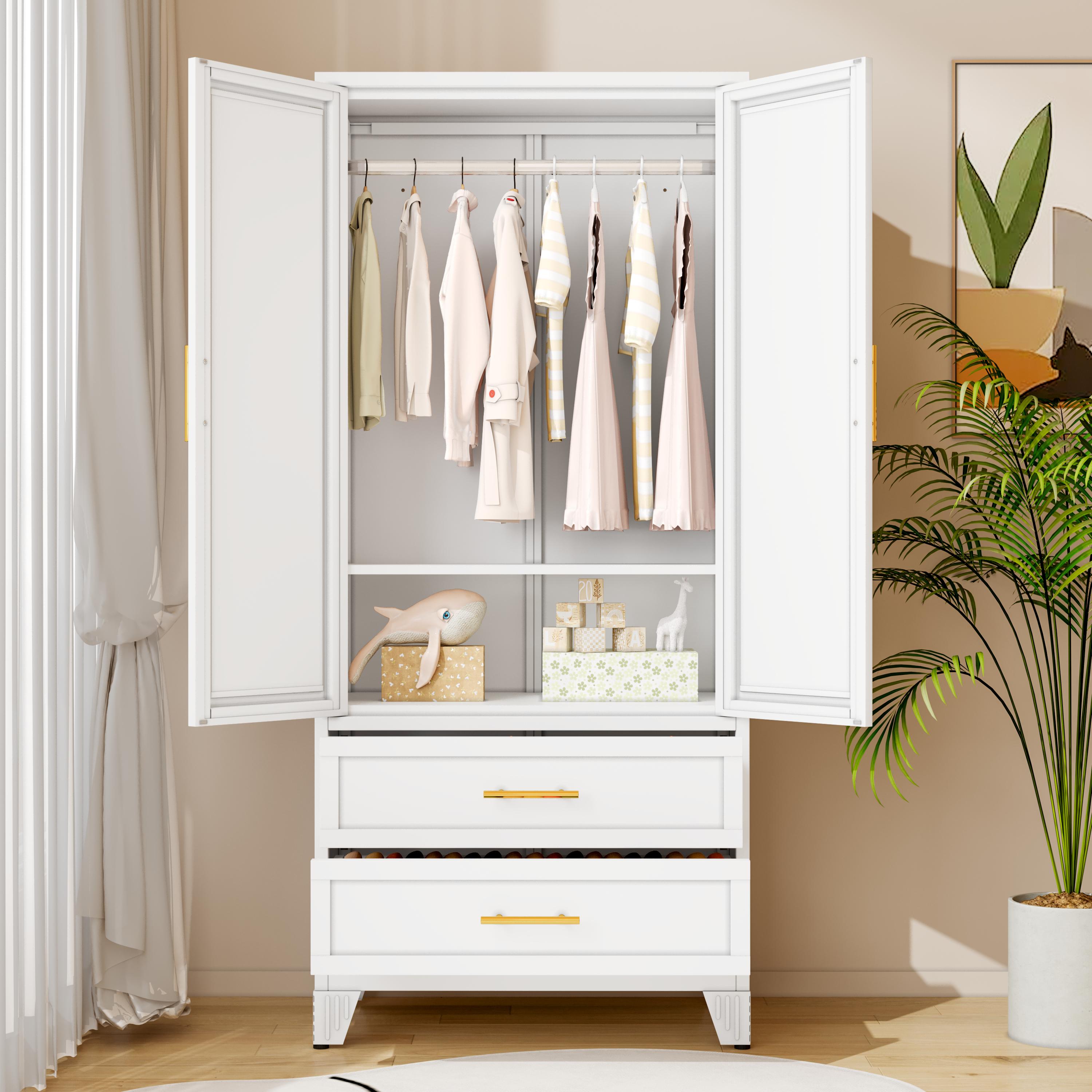 Metal Armoire Wardrobe Closet 71" Tall Bedroom Closet with Mirror 2 Drawers Adjustable Shelves and Hanging Rod Steel Clothes Closets and Storage for Bedroom Metal Armoire Wardrobe Closet 71" Tall Bedroom Closet with Mirror 2 Drawers Adjustable Shelves and Hanging Rod Steel Clothes Closets and Storage for Bedroom
