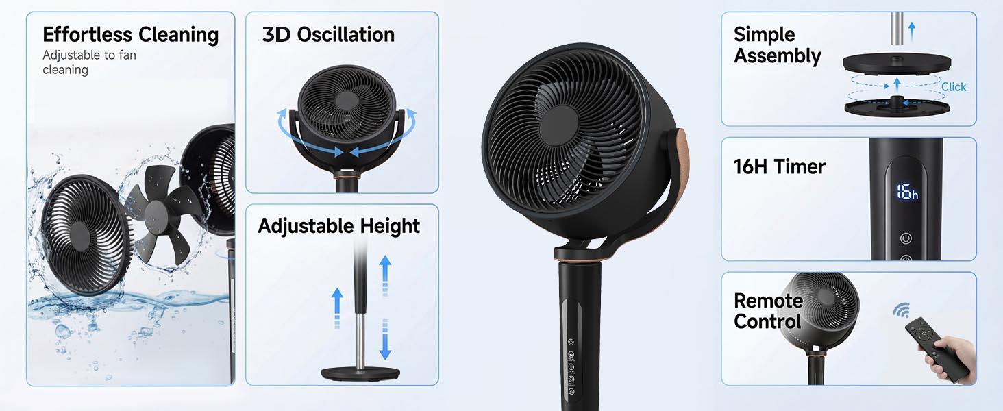 TEHANLD Fan for Bedroom, 120° Oscillating Standing Fans, Quiet Floor Fan with DC Motor, 100ft Pedestal Fans for Room, 16 Speeds, 4 modes, 20dB, 37-45" Adjustable Height, 12H Timer,With ambient lighting TEHANLD Fan for Bedroom, 120° Oscillating Standing Fans, Quiet Floor Fan with DC Motor, 100ft Pedestal Fans for Room, 16 Speeds, 4 modes, 20dB, 37-45" Adjustable Height, 12H Timer,With ambient lighting