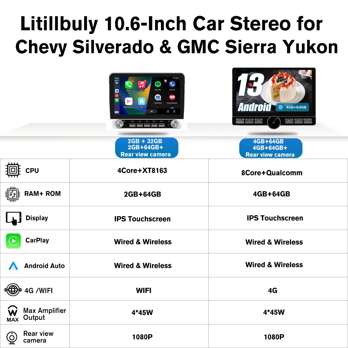 10.6 Inch Car Stereo for 2007-2013 Chevy Silverado & GMC Sierra, Android 15, Wireless Carplay/Android Auto, Bluetooth, WiFi, GPS Navigation 10.6 Inch Car Stereo for 2007-2013 Chevy Silverado & GMC Sierra, Android 15, Wireless Carplay/Android Auto, Bluetooth, WiFi, GPS Navigation