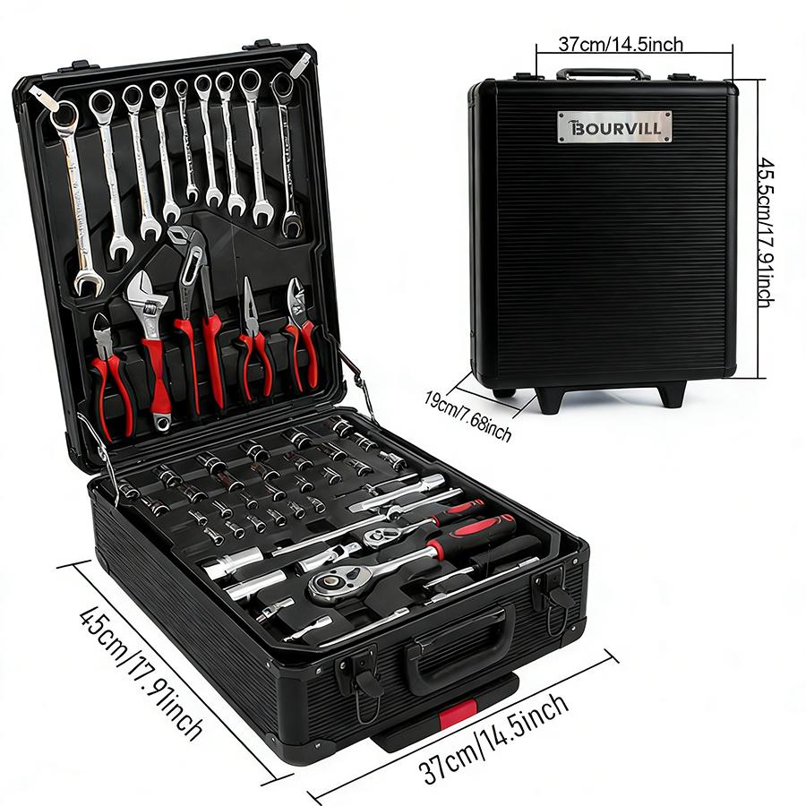 【DealsForYouDays】Bourvill 899-Piece Tool Set - High-Capacity Portable Metal Tool Case,Wheeled Mobile Tool Cabinet, and 4-Tier Aluminum Alloy Storage Unit- A Complete Kit for Mechanical Repair & Home Maintenance - ThePerfect Father's Day Gift 【DealsForYouDays】Bourvill 899-Piece Tool Set - High-Capacity Portable Metal Tool Case,Wheeled Mobile Tool Cabinet, and 4-Tier Aluminum Alloy Storage Unit- A Complete Kit for Mechanical Repair & Home Maintenance - ThePerfect Father's Day Gift