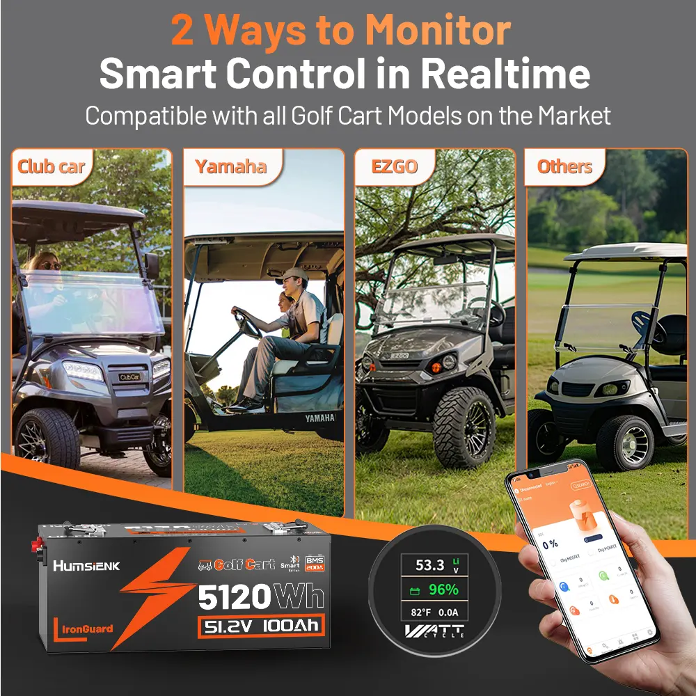 Batería HumsiENK de 48 V y 100 Ah LiFePO4 para carrito de golf
