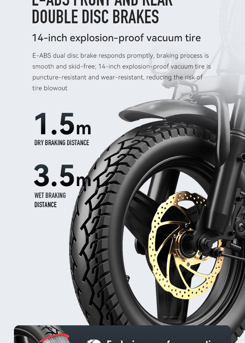 Electric Folding Bicycle 500W Motor 14-Inch Tires 48V 15Ah Battery 30-Mile Range Certified Shock Absorption Smart Urban Bike 1000W Peak Power 45KM Range Foldable with 16-Level Shock Absorption System Commuter Ebike Suspension Ebike Brakes