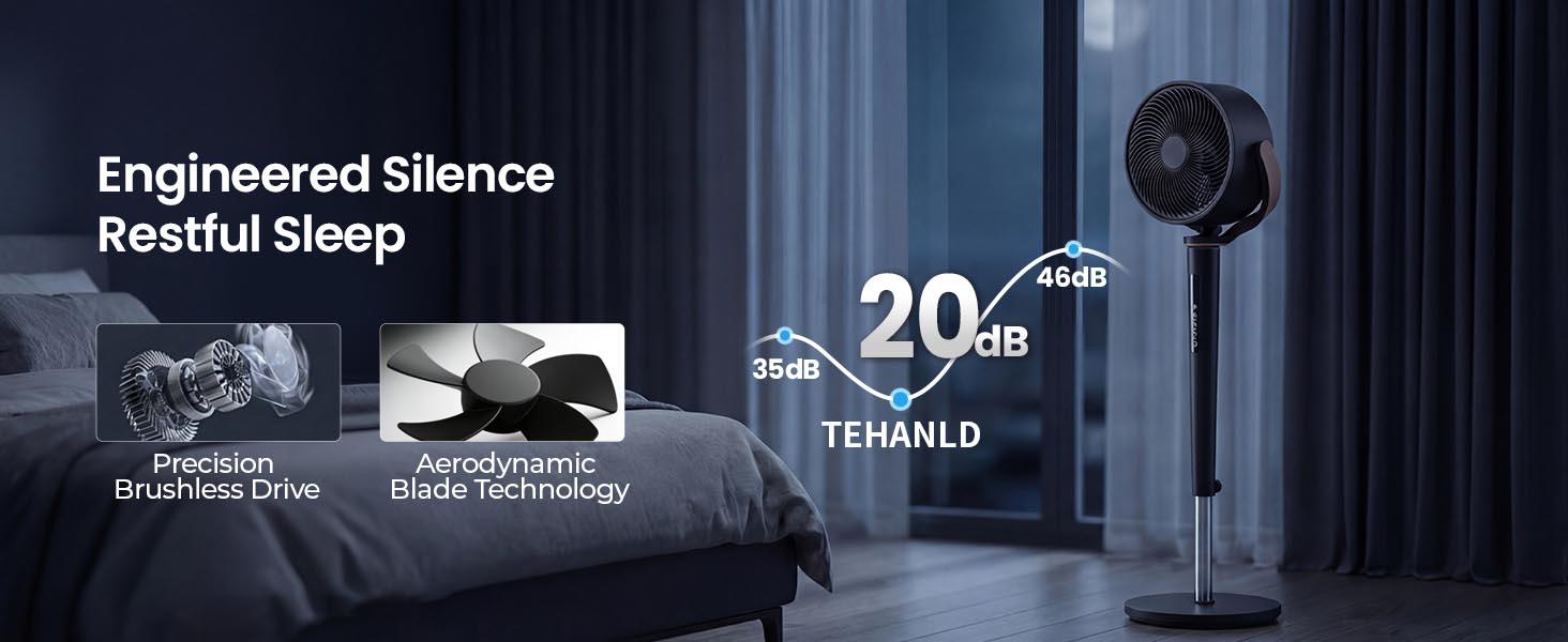TEHANLD Fan for Bedroom, 120° Oscillating Standing Fans, Quiet Floor Fan with DC Motor, 100ft Pedestal Fans for Room, 16 Speeds, 4 modes, 20dB, 37-45" Adjustable Height, 12H Timer,With ambient lighting TEHANLD Fan for Bedroom, 120° Oscillating Standing Fans, Quiet Floor Fan with DC Motor, 100ft Pedestal Fans for Room, 16 Speeds, 4 modes, 20dB, 37-45" Adjustable Height, 12H Timer,With ambient lighting