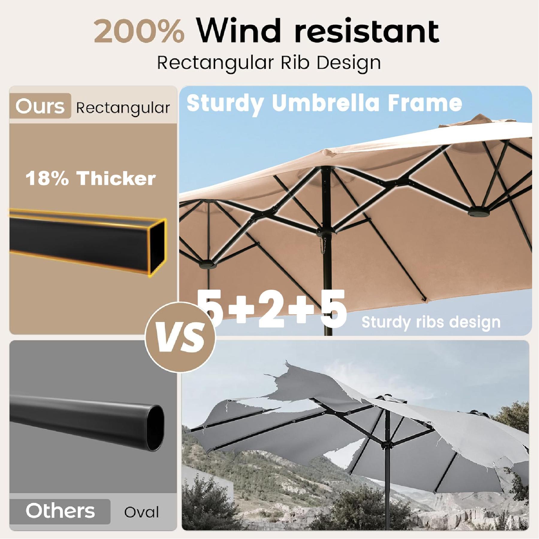 Walsunny 15 ft Large Patio Umbrella with Base Include, Double Sided Outdoor Rectangular Patio Parasol Stands& Bases with Crank Handle for Pool Garden Backyard,Khaki Walsunny 15 ft Large Patio Umbrella with Base Include, Double Sided Outdoor Rectangular Patio Parasol Stands& Bases with Crank Handle for Pool Garden Backyard,Khaki