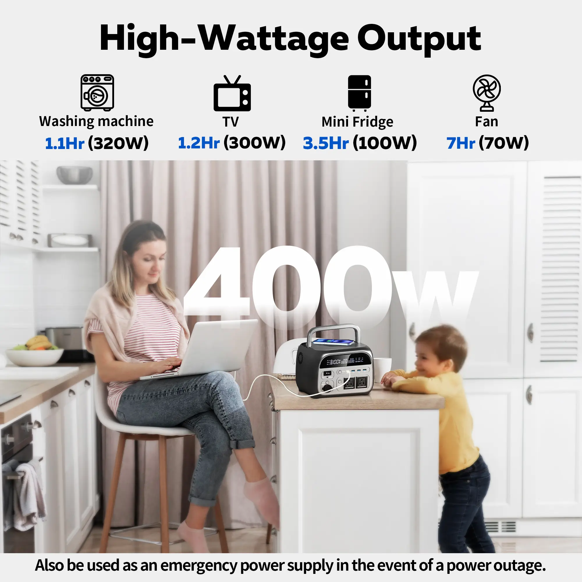 Estación de energía portátil CTOLITY AP400 de 500 W/345 Wh, batería de respaldo LiFePo4 con UPS y cargador inalámbrico, artículos esenciales para acampar 2026 y preparación de emergencia para CPAP, generador solar, batería externa grande, cargador portáti