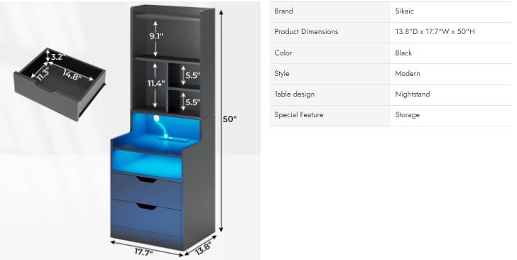 Sikaic Tall Night Stand with Charging Station and LED Lights, Nightstand with Bookshelf, Bedside Table with Drawers & Power Outlets, End Side Table for Bedrooms Sikaic Tall Night Stand with Charging Station and LED Lights, Nightstand with Bookshelf, Bedside Table with Drawers & Power Outlets, End Side Table for Bedrooms
