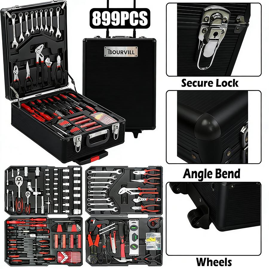 【DealsForYouDays】Bourvill 899-Piece Tool Set - High-Capacity Portable Metal Tool Case,Wheeled Mobile Tool Cabinet, and 4-Tier Aluminum Alloy Storage Unit- A Complete Kit for Mechanical Repair & Home Maintenance - ThePerfect Father's Day Gift 【DealsForYouDays】Bourvill 899-Piece Tool Set - High-Capacity Portable Metal Tool Case,Wheeled Mobile Tool Cabinet, and 4-Tier Aluminum Alloy Storage Unit- A Complete Kit for Mechanical Repair & Home Maintenance - ThePerfect Father's Day Gift