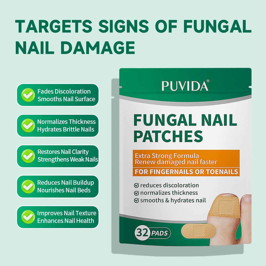 PUVIDA Fungal Nail Patches, 32 Pads Extra Strength Nail Repair Strips for Toenail & Fingernail, Restores Discolored, Thickened, Brittle Nails, 8-Week Nail Renewal Treatment