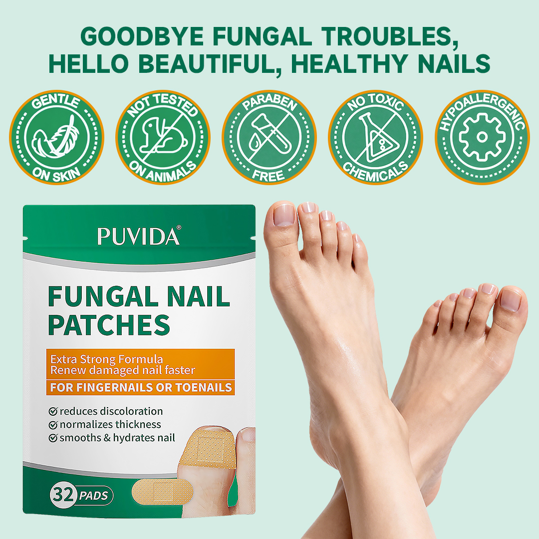 PUVIDA Fungal Nail Patches, 32 Pads Extra Strength Nail Repair Strips for Toenail & Fingernail, Restores Discolored, Thickened, Brittle Nails, 8-Week Nail Renewal Treatment