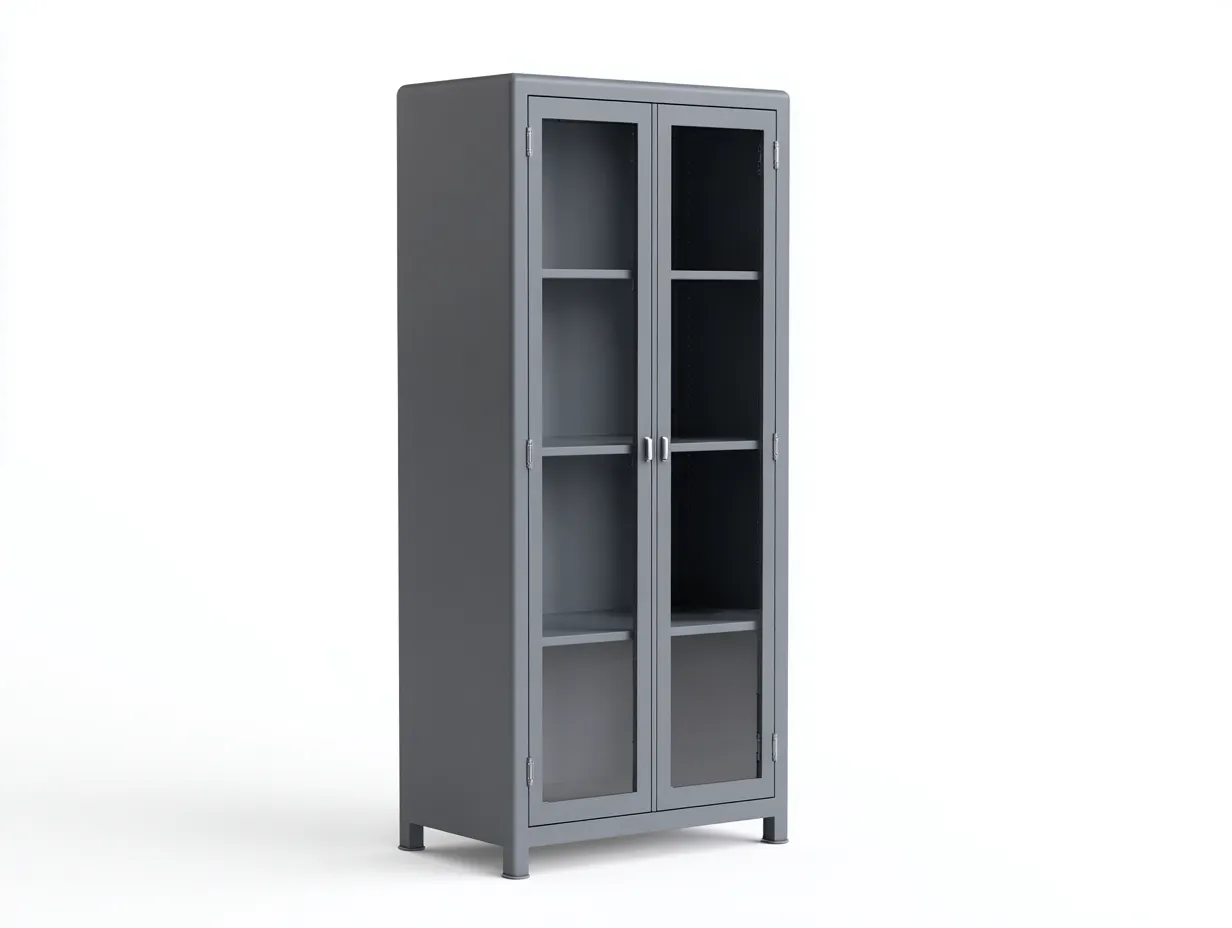 Vitrina metal y vidrio 80x40x180 cm gris oscuro almacenaje moderno con puertas-Jaravaabode
