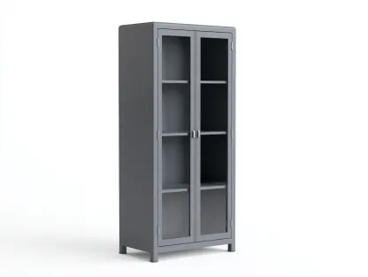 Vitrina metal y vidrio 80x40x180 cm gris oscuro almacenaje moderno con puertas-Jaravaabode