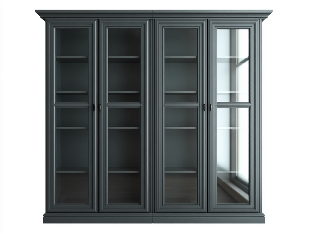 Vitrina de madera con puertas de vidrio 200x50x210 cm gris oscuro - diseño clásico con almacenamiento-Jaravaabode