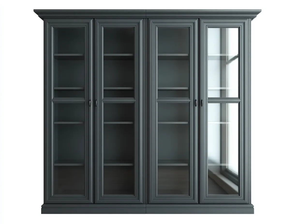 Vitrina de madera con puertas de vidrio 200x50x210 cm gris oscuro - diseño clásico con almacenamiento-Jaravaabode