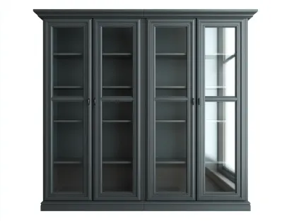 Vitrina de madera con puertas de vidrio 200x50x210 cm gris oscuro - diseño clásico con almacenamiento-Jaravaabode