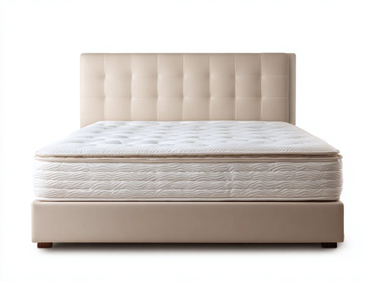 Camas dobles tapizadas de madera y cuero sintético 200x160x110 cm - beige - diseño moderno confortable-Jaravaabode