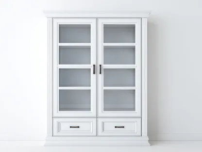 Vitrina madera y vidrio 120x45x200 cm blanco almacenaje clásico con puertas y cajones-Jaravaabode