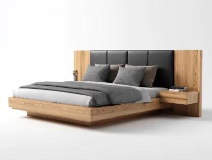 Cama doble madera con cabecero tapizado 210x170x95 cm marrón y negro - diseño moderno dormitorio-Jaravaabode
