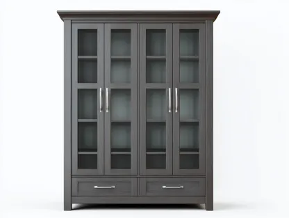 Vitrinas de madera con puertas de vidrio 140x45x185 cm gris - diseño moderno para salón-Jaravaabode