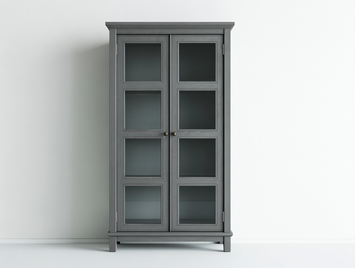 Vitrina de madera y vidrio 90x40x180 cm - gris - diseño clásico elegante-Jaravaabode