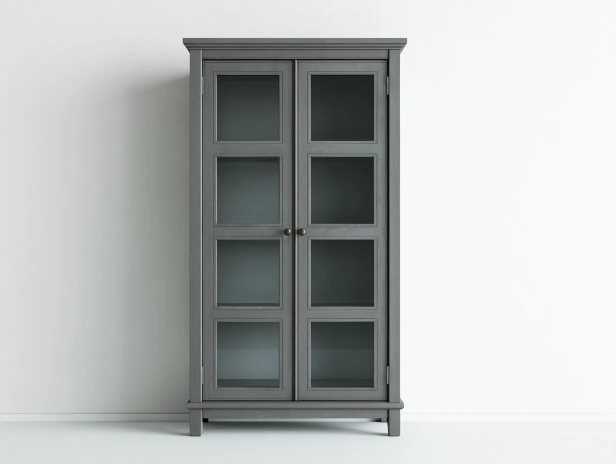 Vitrina de madera y vidrio 90x40x180 cm - gris - diseño clásico elegante-Jaravaabode