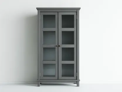 Vitrina de madera y vidrio 90x40x180 cm - gris - diseño clásico elegante-Jaravaabode