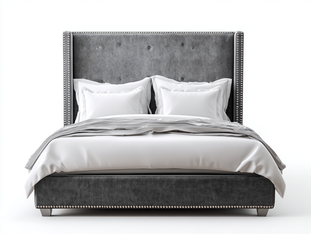 Cama doble tapizada con cabecero acolchado 210x180x120 cm gris - diseño clásico elegante dormitorio-Jaravaabode