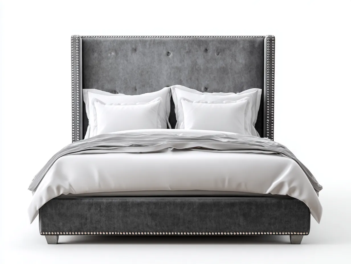 Cama doble tapizada con cabecero acolchado 210x180x120 cm gris - diseño clásico elegante dormitorio-Jaravaabode