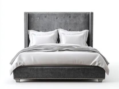 Cama doble tapizada con cabecero acolchado 210x180x120 cm gris - diseño clásico elegante dormitorio-Jaravaabode