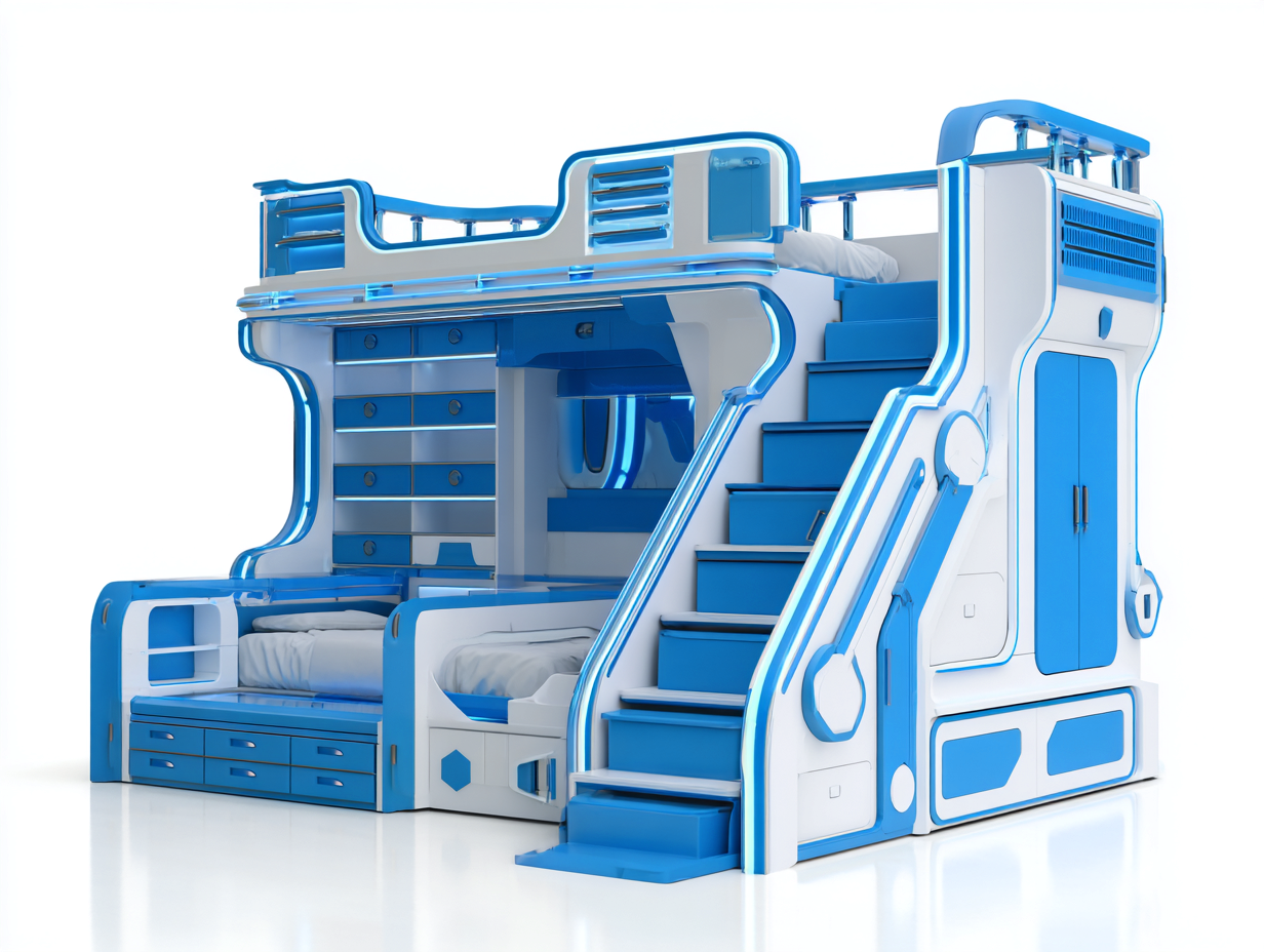 Literas de madera y MDF 200x140x170 cm - azul-blanco - diseño moderno multifuncional con almacenamiento-Jaravaabode