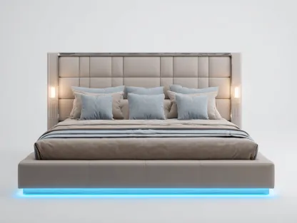 Camas dobles tapizada con iluminación LED 200x160x110 cm beige - diseño moderno para dormitorio-Jaravaabode