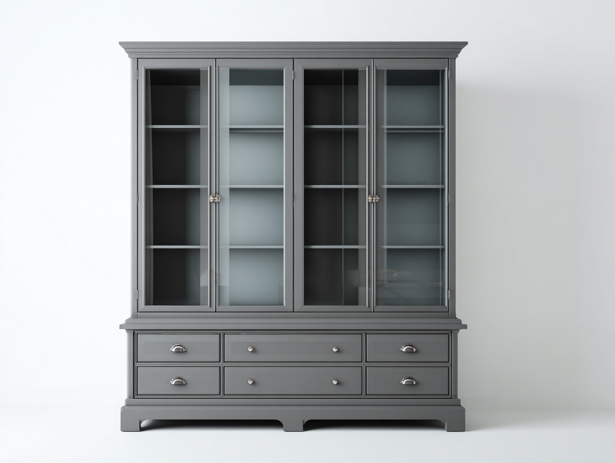 Vitrinas de madera con puertas de vidrio 160x45x190 cm gris - diseño clásico para salón-Jaravaabode