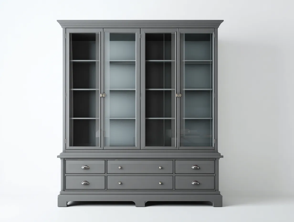 Vitrinas de madera con puertas de vidrio 160x45x190 cm gris - diseño clásico para salón-Jaravaabode