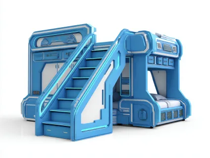 Literas madera 250x150x180 cm azul con escalera almacenaje diseño moderno infantil-Jaravaabode