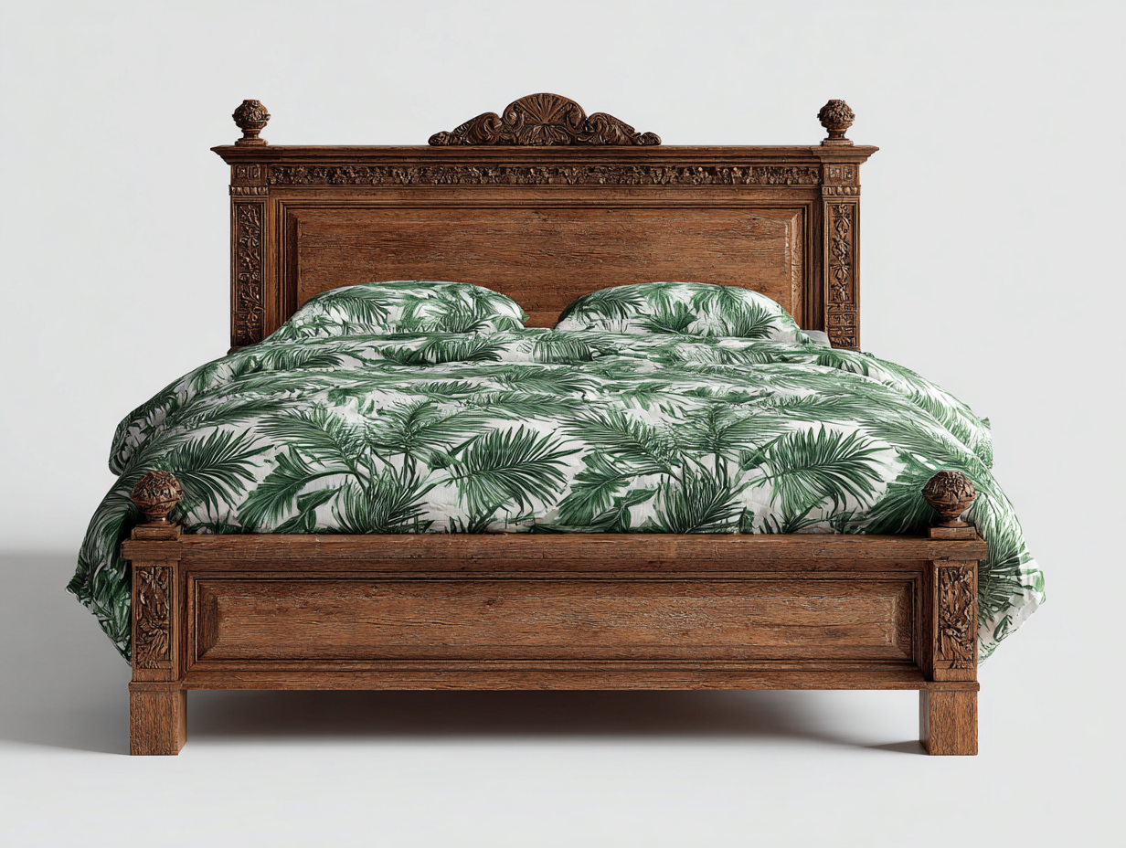 Camas dobles madera maciza tallada 200x160x115 cm marrón - diseño clásico para dormitorio-Jaravaabode