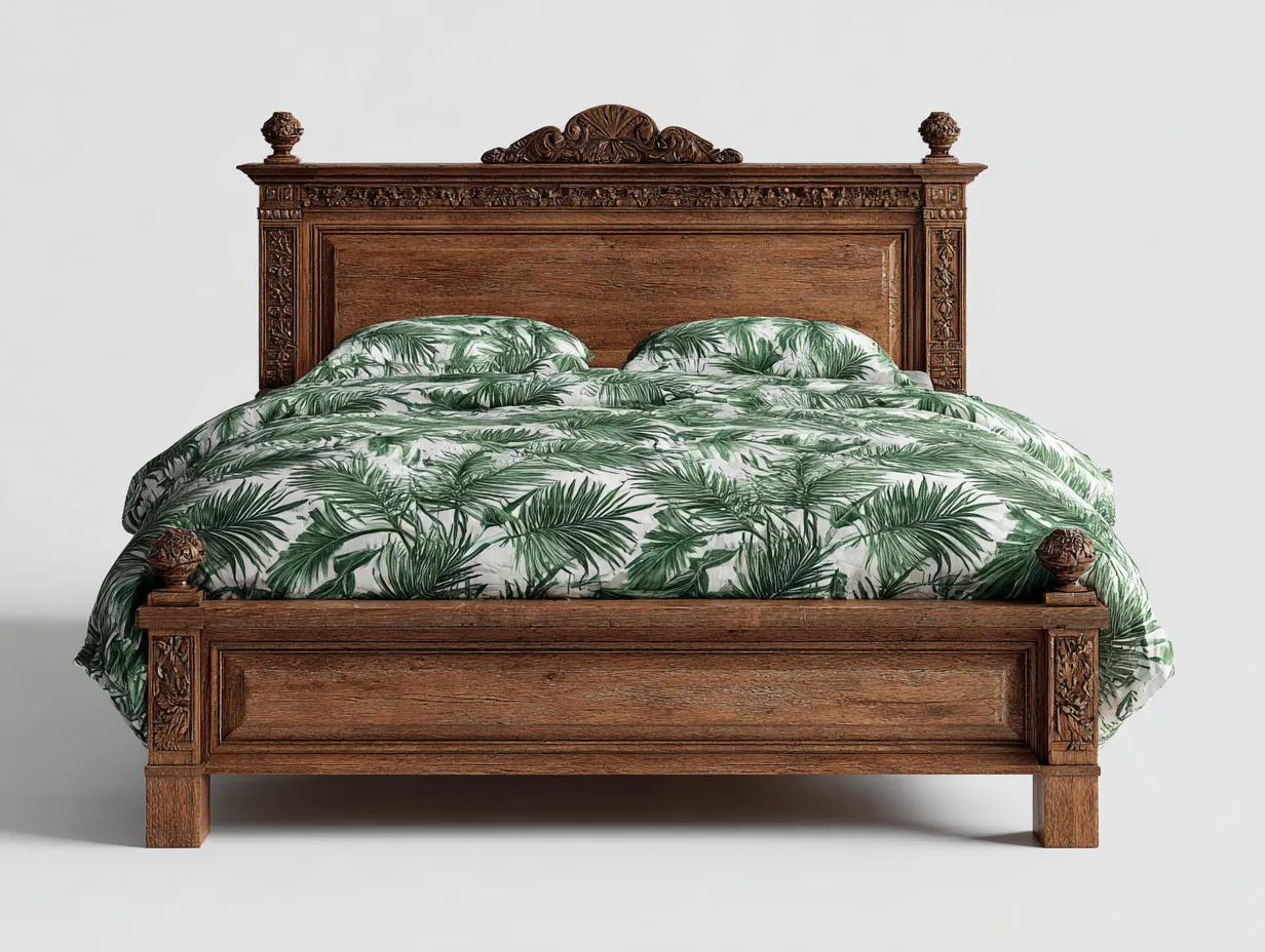 Camas dobles madera maciza tallada 200x160x115 cm marrón - diseño clásico para dormitorio-Jaravaabode