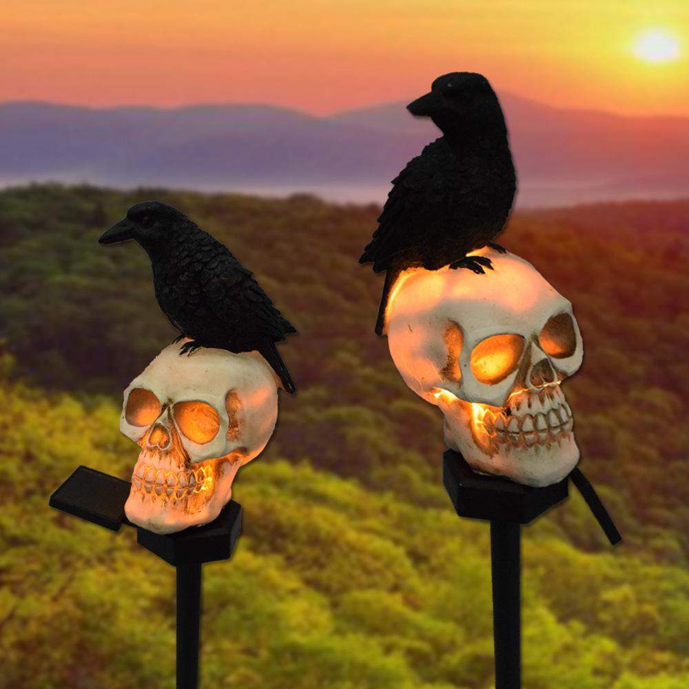  Crow Skull Solar Garden Light, Garden Ground Plug-in Light, Garden Outdoor Waterproof Solar Light Stake