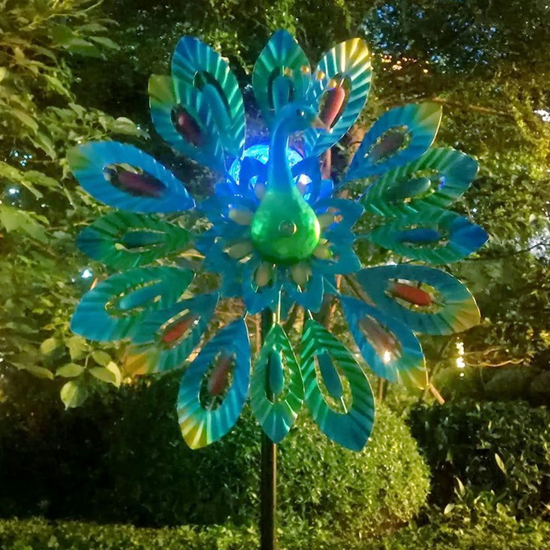 Solar-Powered Windmill with Colorful Fan Blades and Changing LED Light