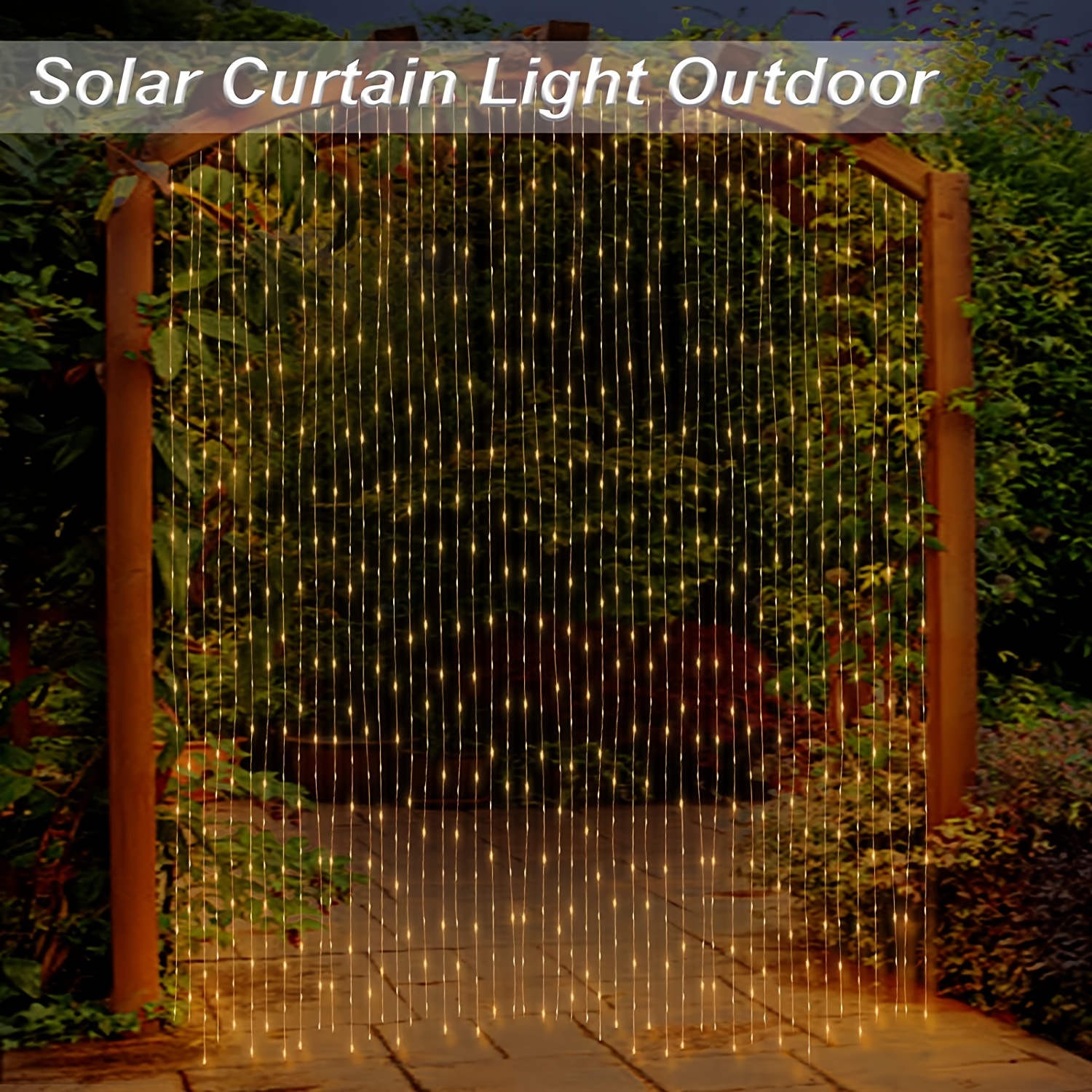 300 LEDs Solar Curtain Light, Outdoor Remote Control Light, 8 Lighting Modes Fairy Lights  IP65 Waterproof Copper Wire Lights Christmas Party Wedding Home Bedroom Garden Wall Decor, 8.86''x6.56''
